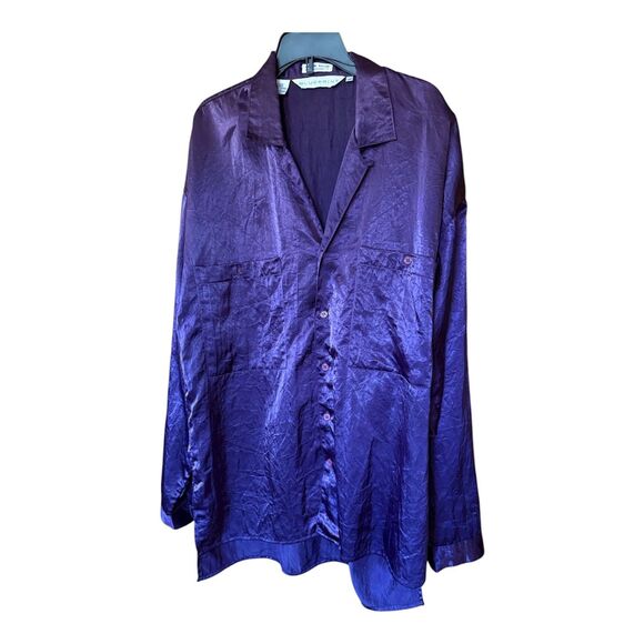 NWOT BLUEPRINT Purple Sateen Rayon Relaxed Fit Blouse Size M - Picture 1 of 3